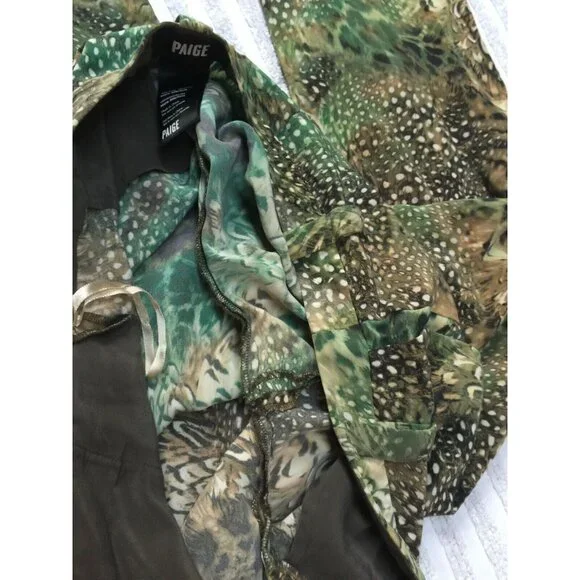 Paige Mid-Rise Women's Size 4 Brown Green Silk Animal Print Straight Leg Pants - Picture 10 of 10